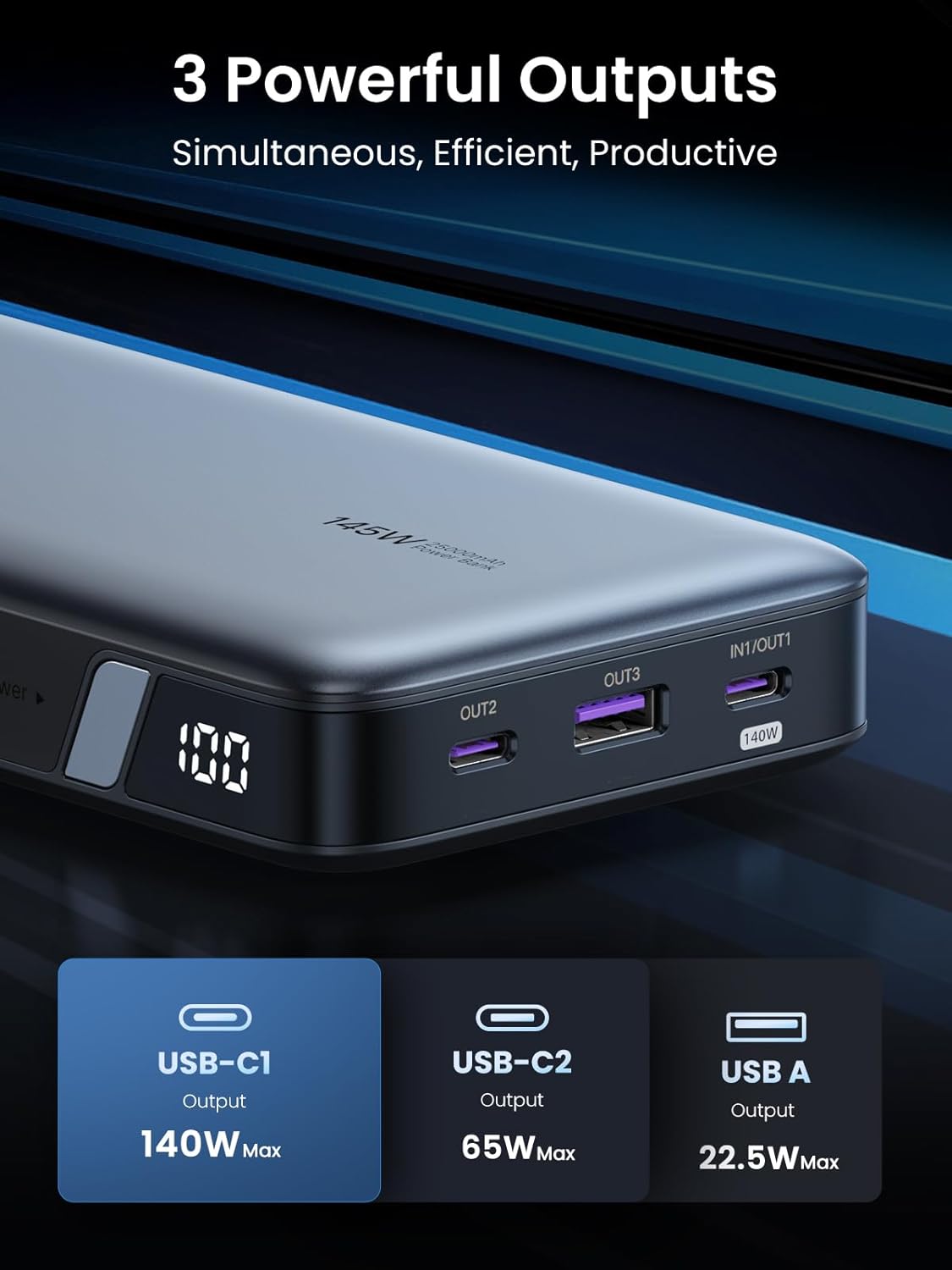 پاوربانک 145 وات یوگرین سه پورت 25000mAh