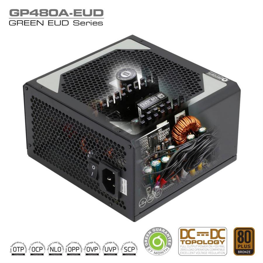 منبع تغذیه کامپیوتر گرین مدل GP480A-EUD 80 Plus Bronze توان 480 وات
