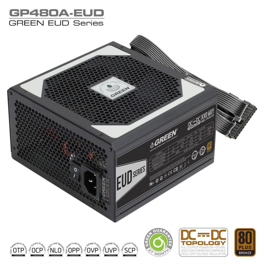منبع تغذیه کامپیوتر گرین مدل GP480A-EUD 80 Plus Bronze توان 480 وات