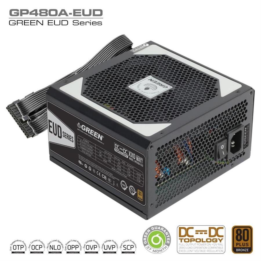 منبع تغذیه کامپیوتر گرین مدل GP480A-EUD 80 Plus Bronze توان 480 وات