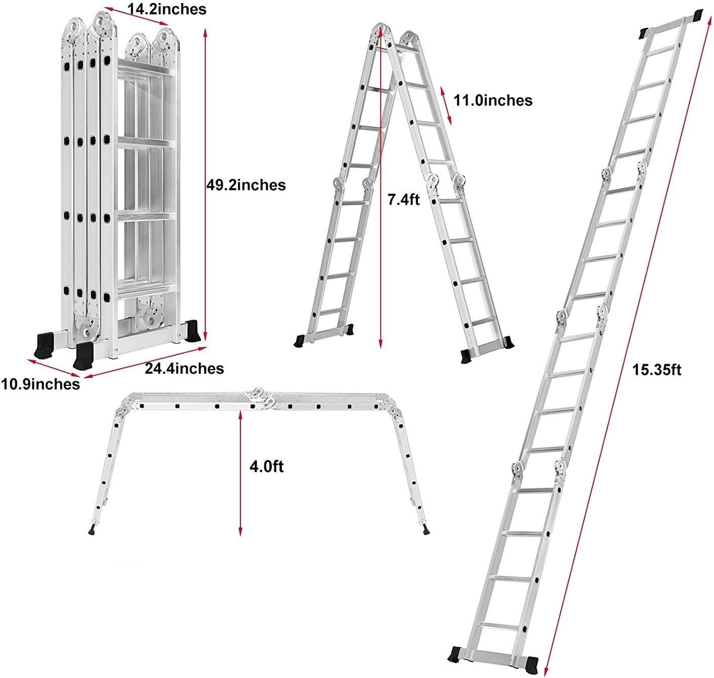 نردبان آلومینیومی چندمنظوره ورکمن (Workman) مدل 4×3 تاشو و قابل تنظیم