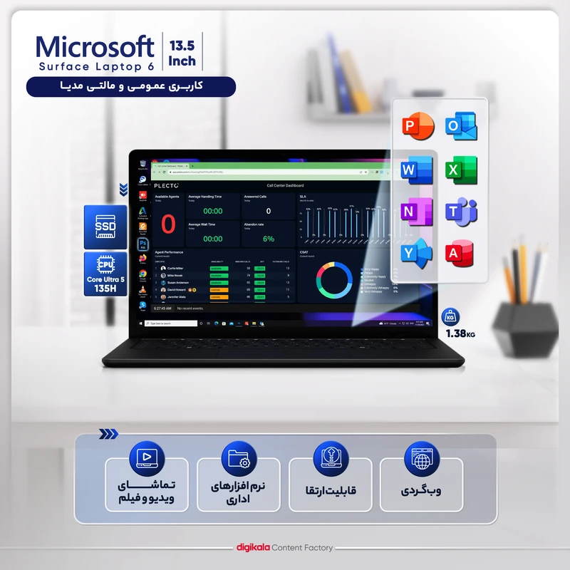 لپ تاپ مایکروسافت 13.5 اینچی مدل Surface Laptop 6 Ultra 5 135H 8GB 256GB