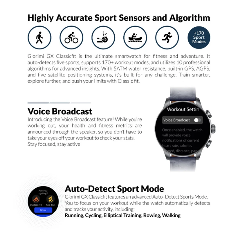 ساعت هوشمند گلوریمی مدل GX CLASSICFIT (LIMITED EDITION) بند چرمی