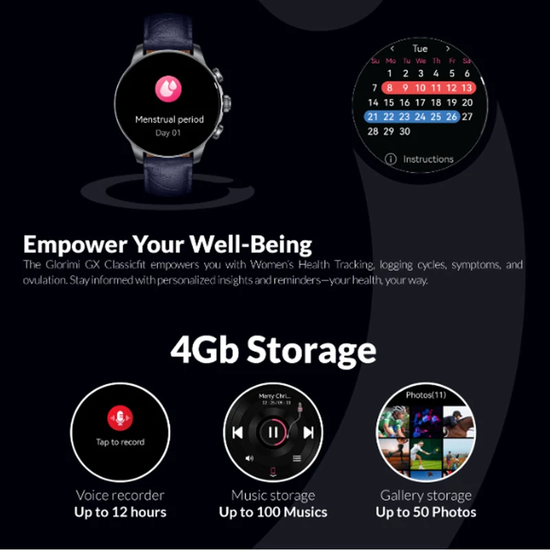 ساعت هوشمند گلوریمی مدل GX CLASSICFIT (LIMITED EDITION) بند چرمی